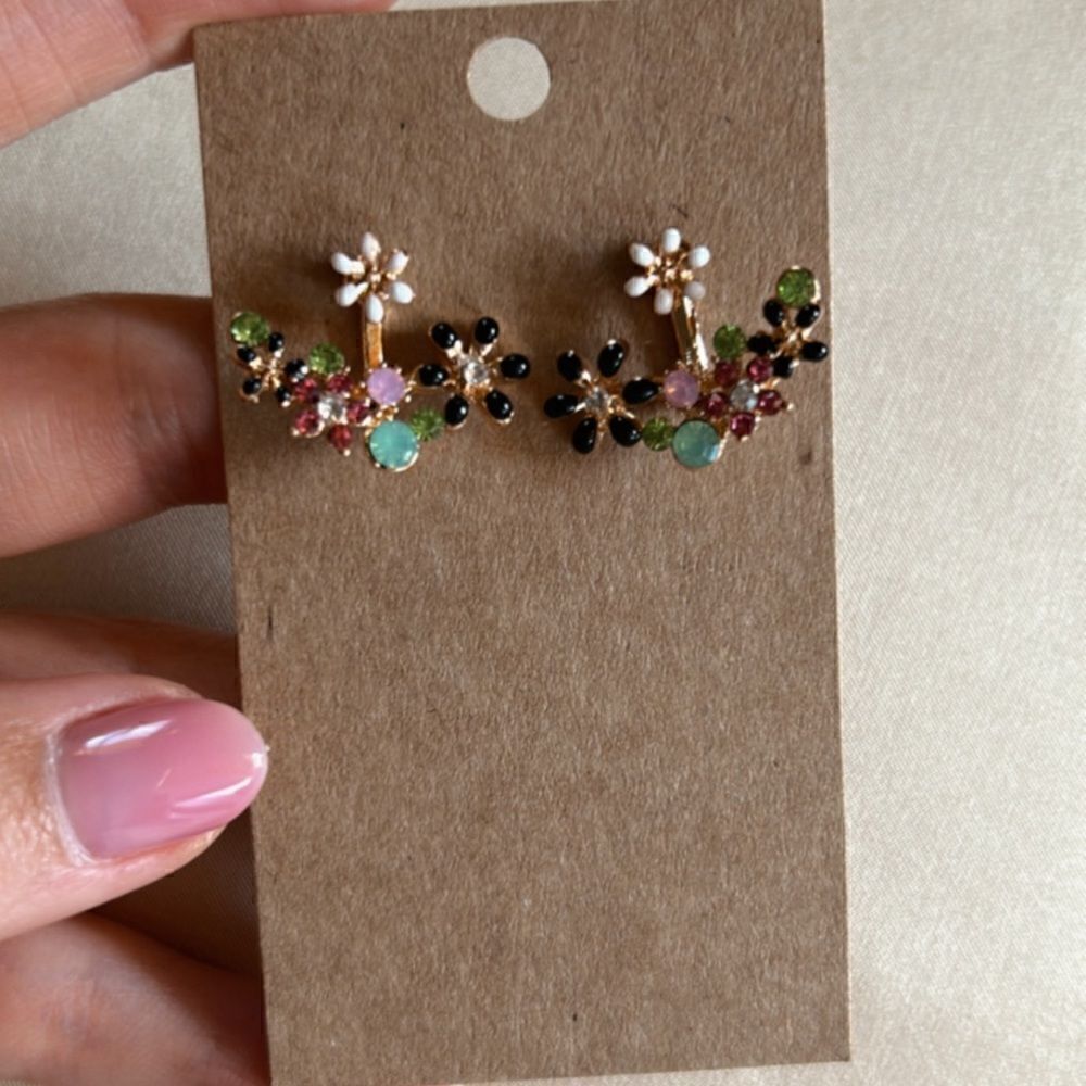 Anthropologie Floral Multicolor Crystal Ear Crawler Earrings - Picture 5 of 5